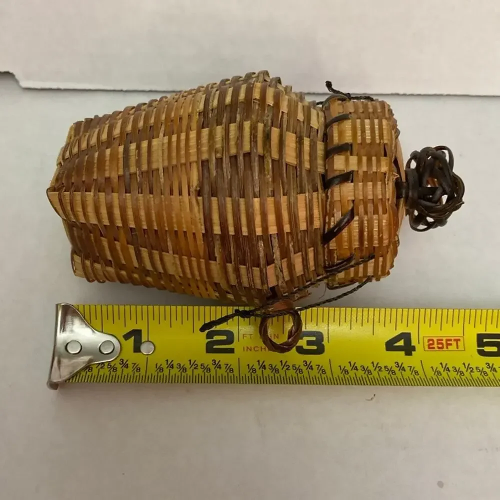 Vintage Rattan Willow Fishing Creel Handmade Basket Lidded Small Woven GUC mini